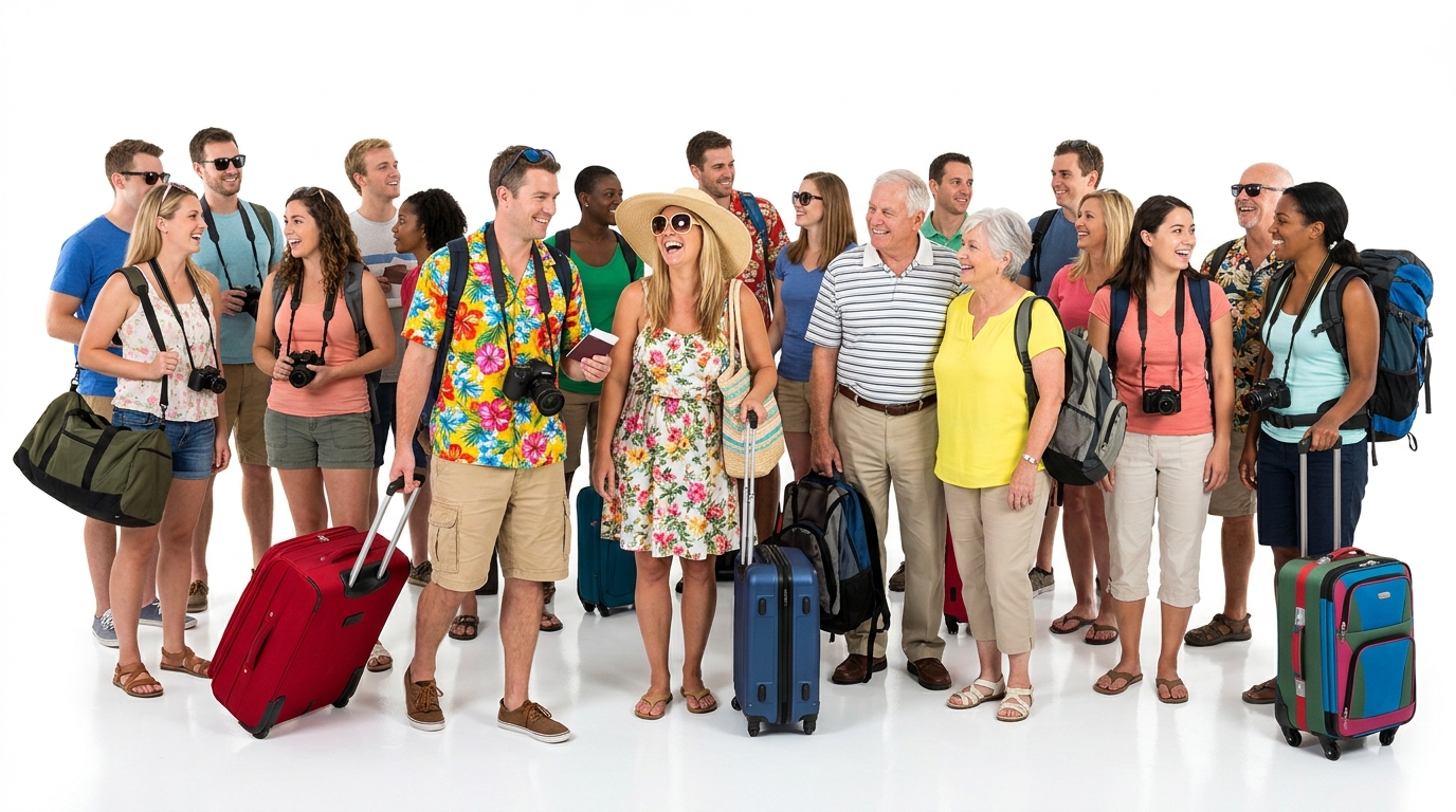 Turistas com bagagens prontos para viajar
